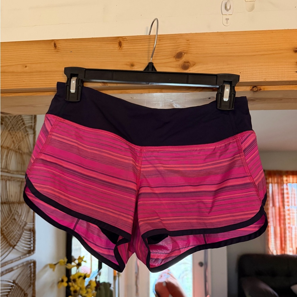 Lululemon Athletica Pink and Purple Striped Athletic Shorts